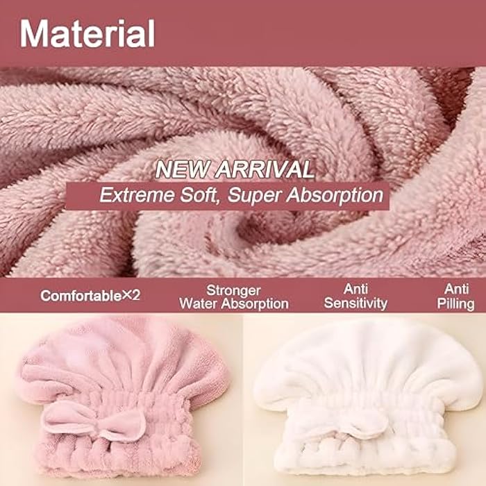 Absorbent Hair Towel - Thick Microfiber Cape for Quick Hair Drying, Comfortable and Gentle Fit for Females and Girls, Pink Color, Pack of Two - Image 5